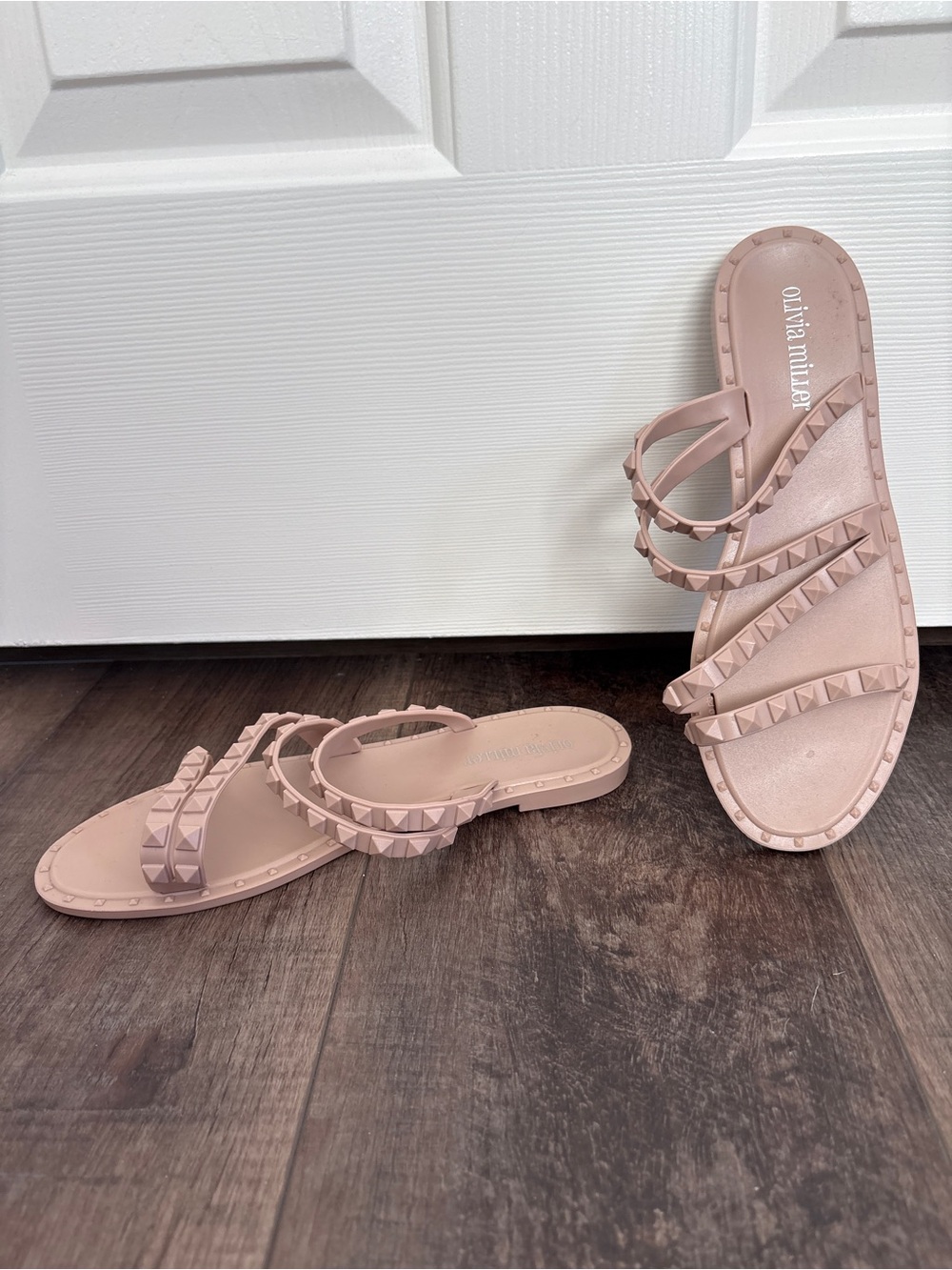Olivia Miller Nude Multi Strap Studded Sandals NWOT